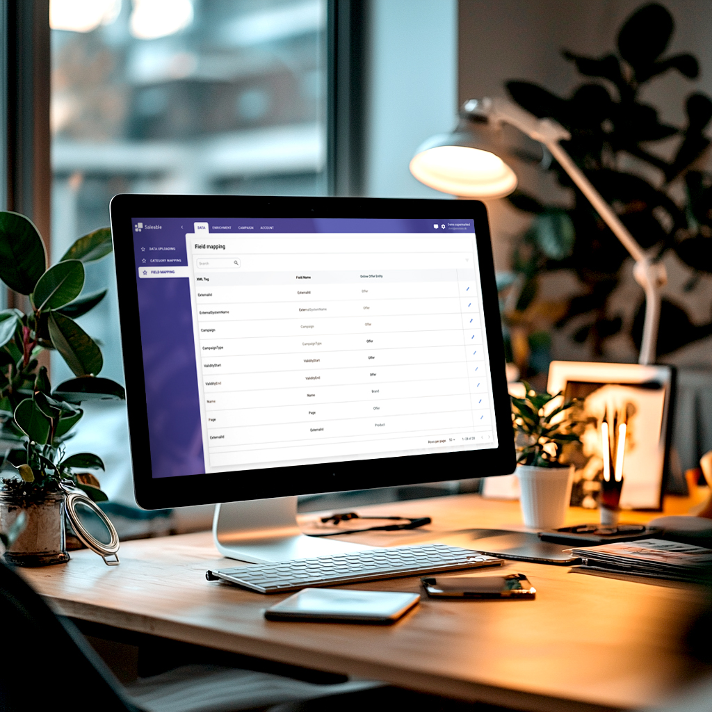 Saleable platform vist på en skærm